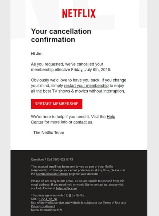 Netflix Win-back Drip Email